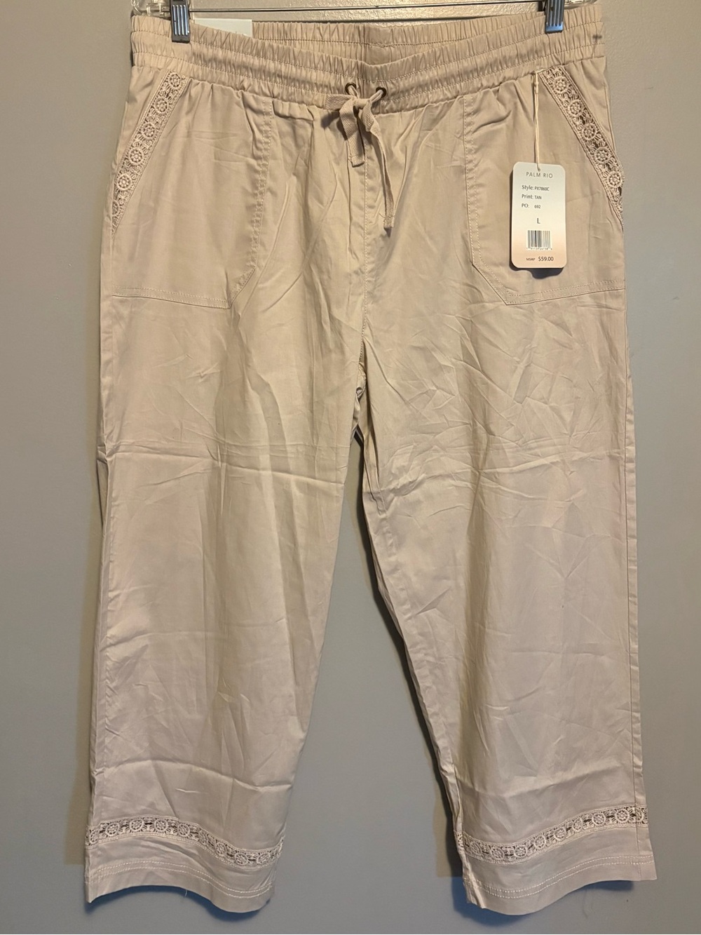 Palm Rio Cotton Spandex Lightweight Cropped Tan Pants